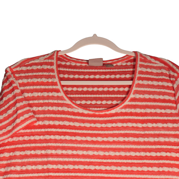 Chicos Knit Top Womens 3 or XL Orange White Ribbon Stretch Short Sleeve - Picture 2 of 11